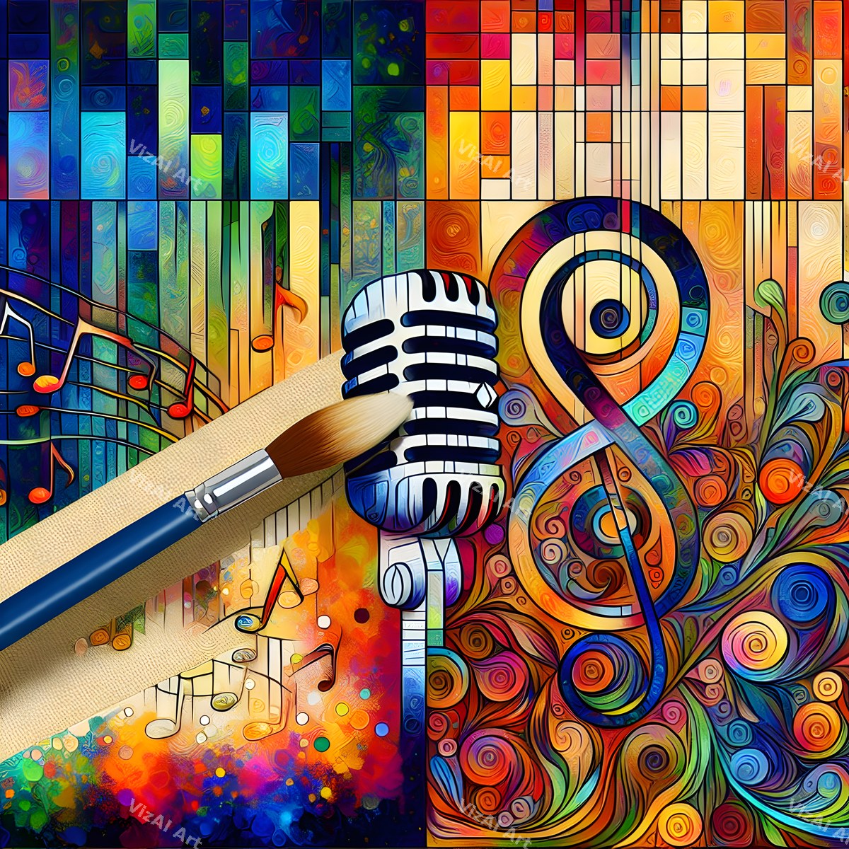 Comic Burst & Cubist Microphone Art — print 1