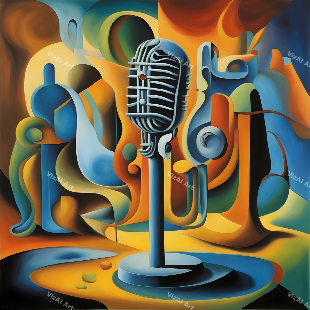 Comic Burst & Cubist Microphone Art — print 3