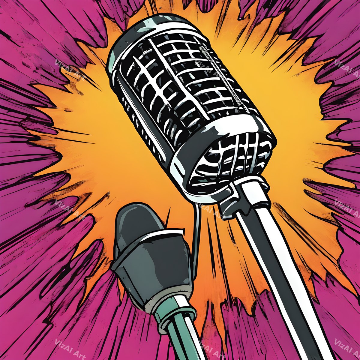 Comic Burst & Cubist Microphone Art — print 5