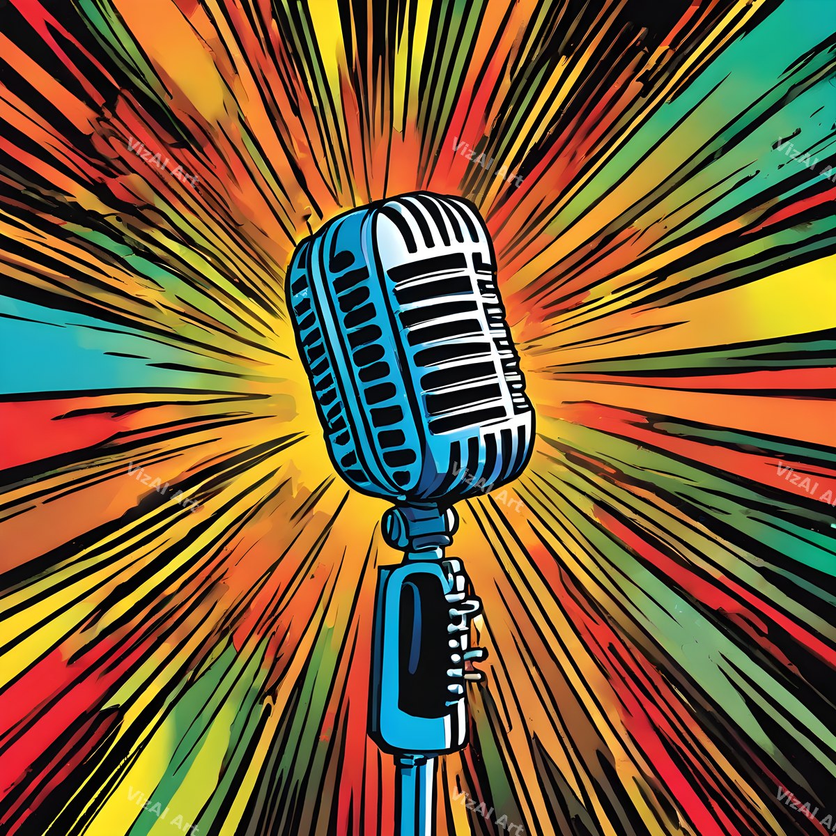 Comic Burst & Cubist Microphone Art — print 6