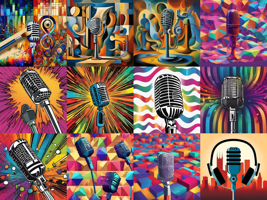 Comic Burst & Cubist Microphone Art — 12 Printable Prints