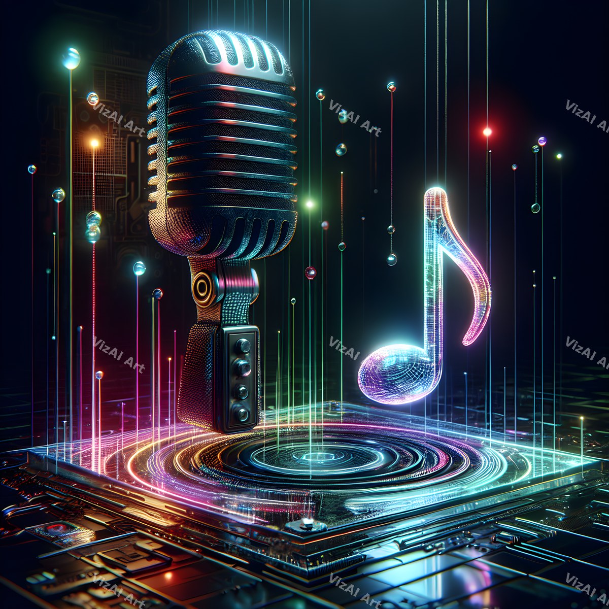 Cyber Neon City Microphone Art — print 1