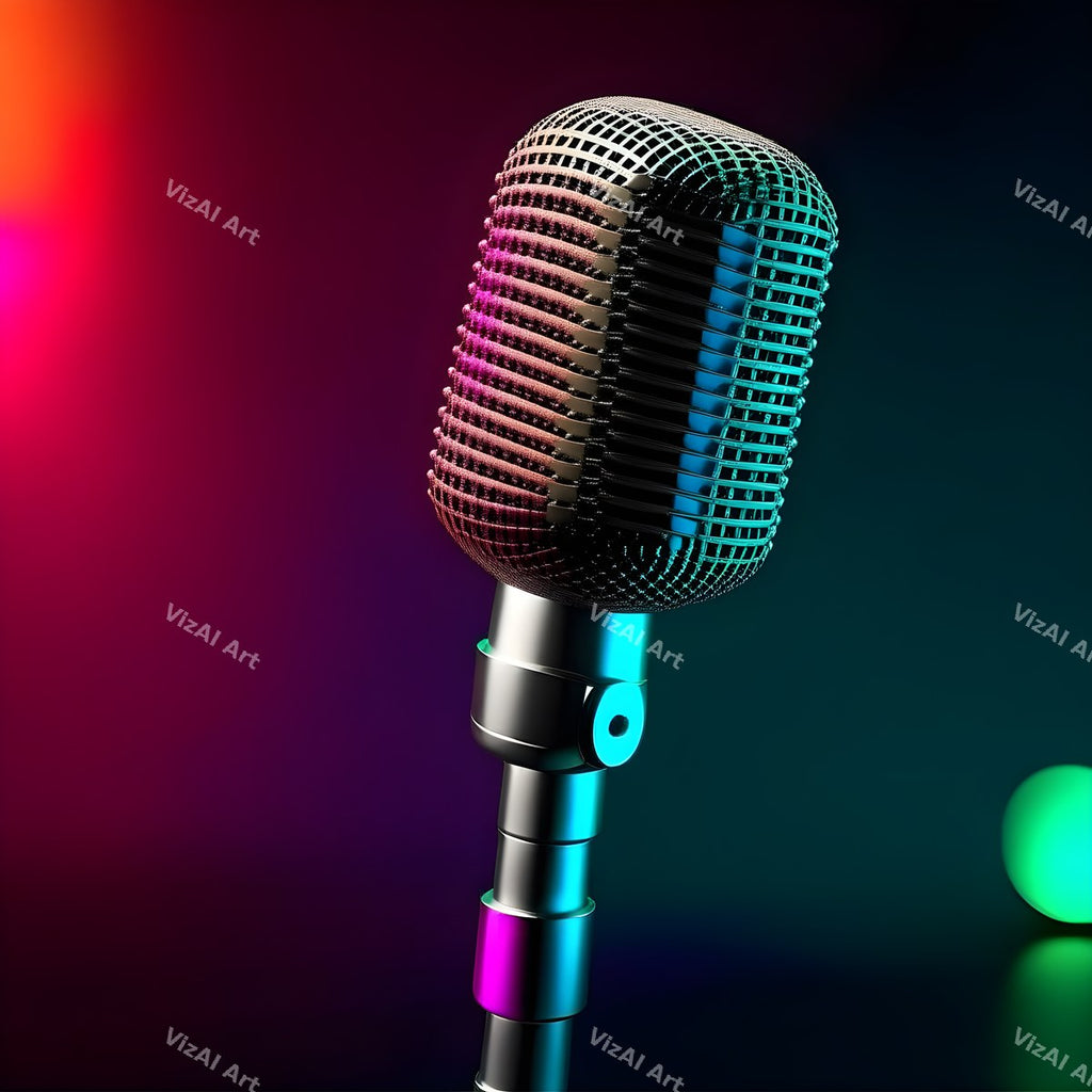 Cyber Neon City Microphone Art — print 2