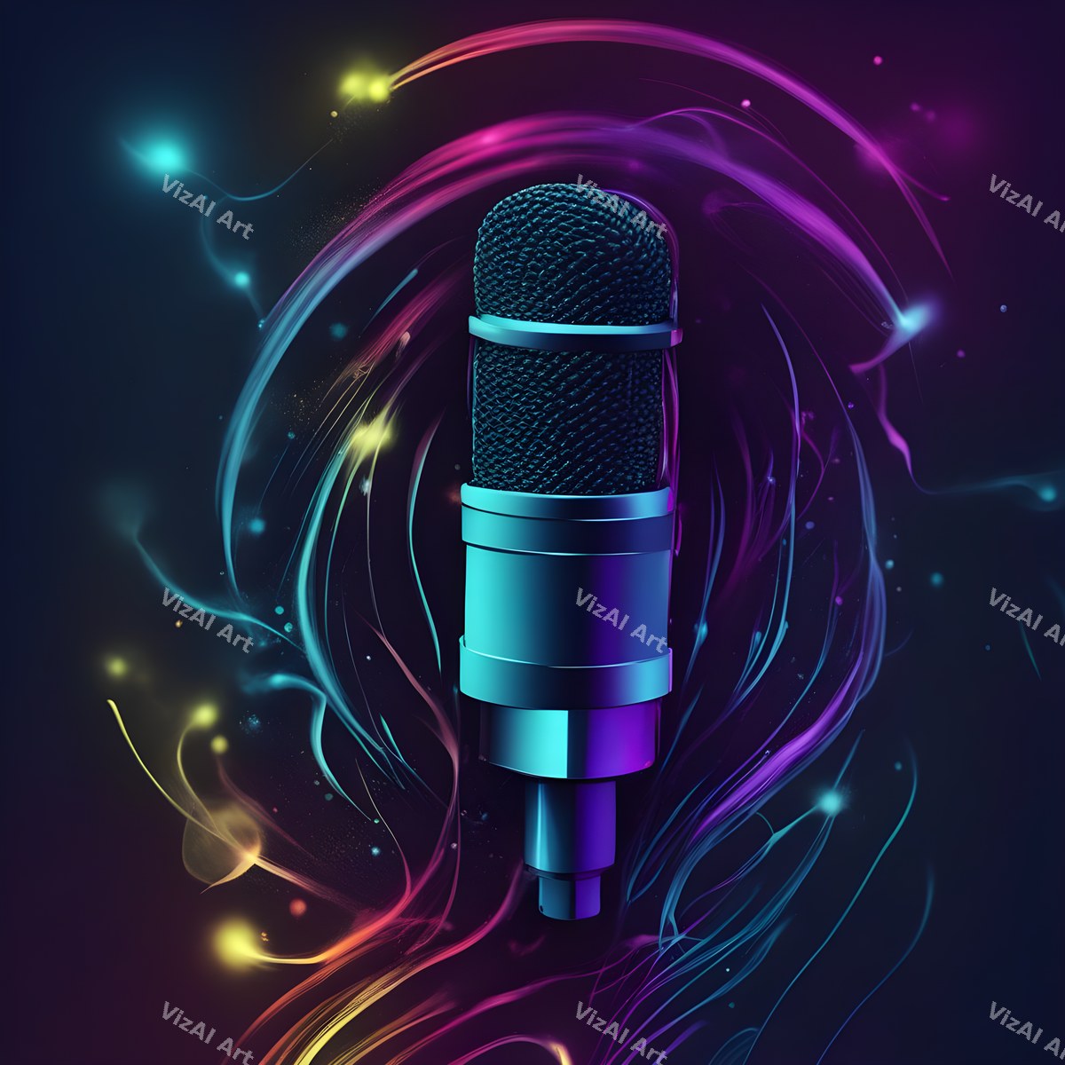 Cyber Neon City Microphone Art — print 3