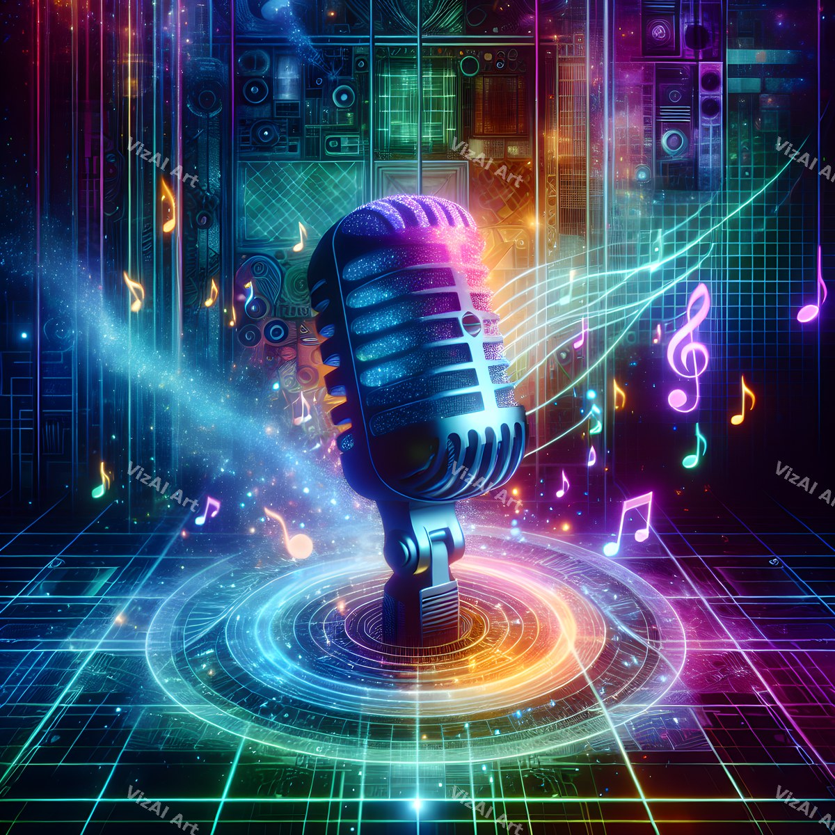Cyber Neon City Microphone Art — print 4