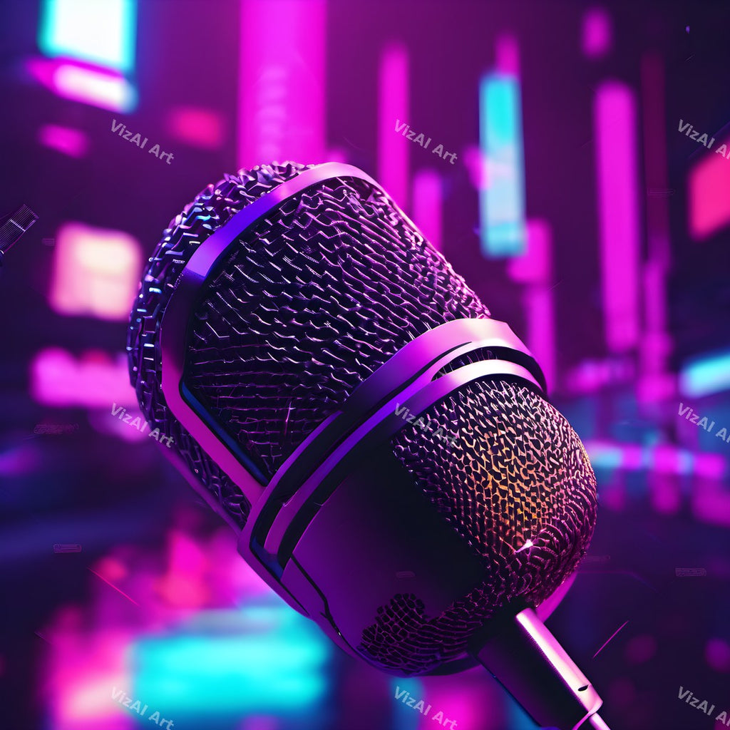 Cyber Neon City Microphone Art — print 7