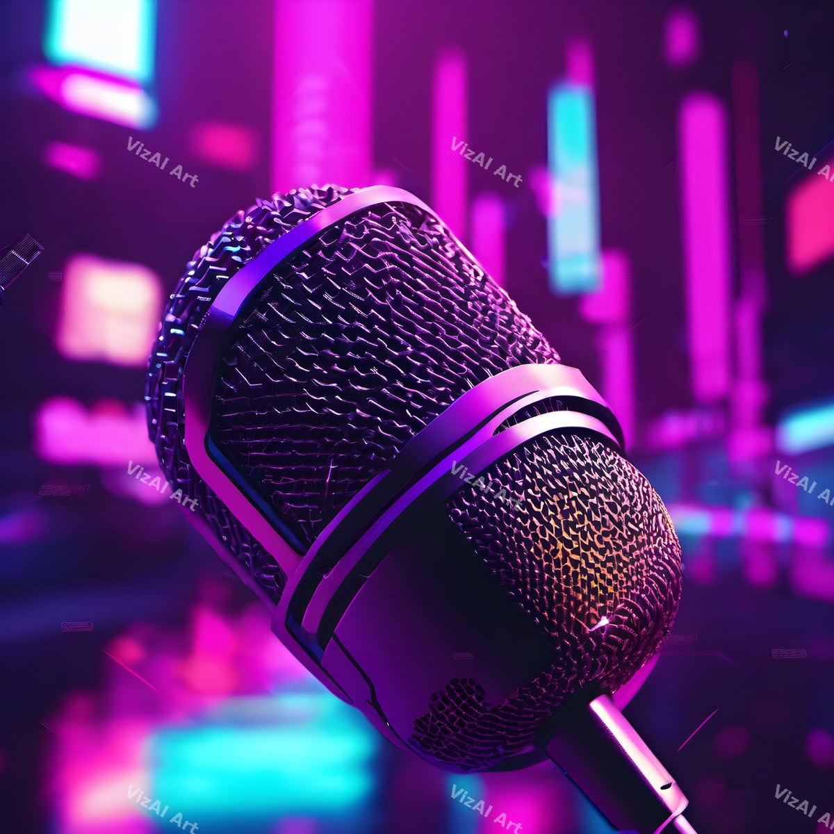 Cyber Neon City Microphone Art — print 7