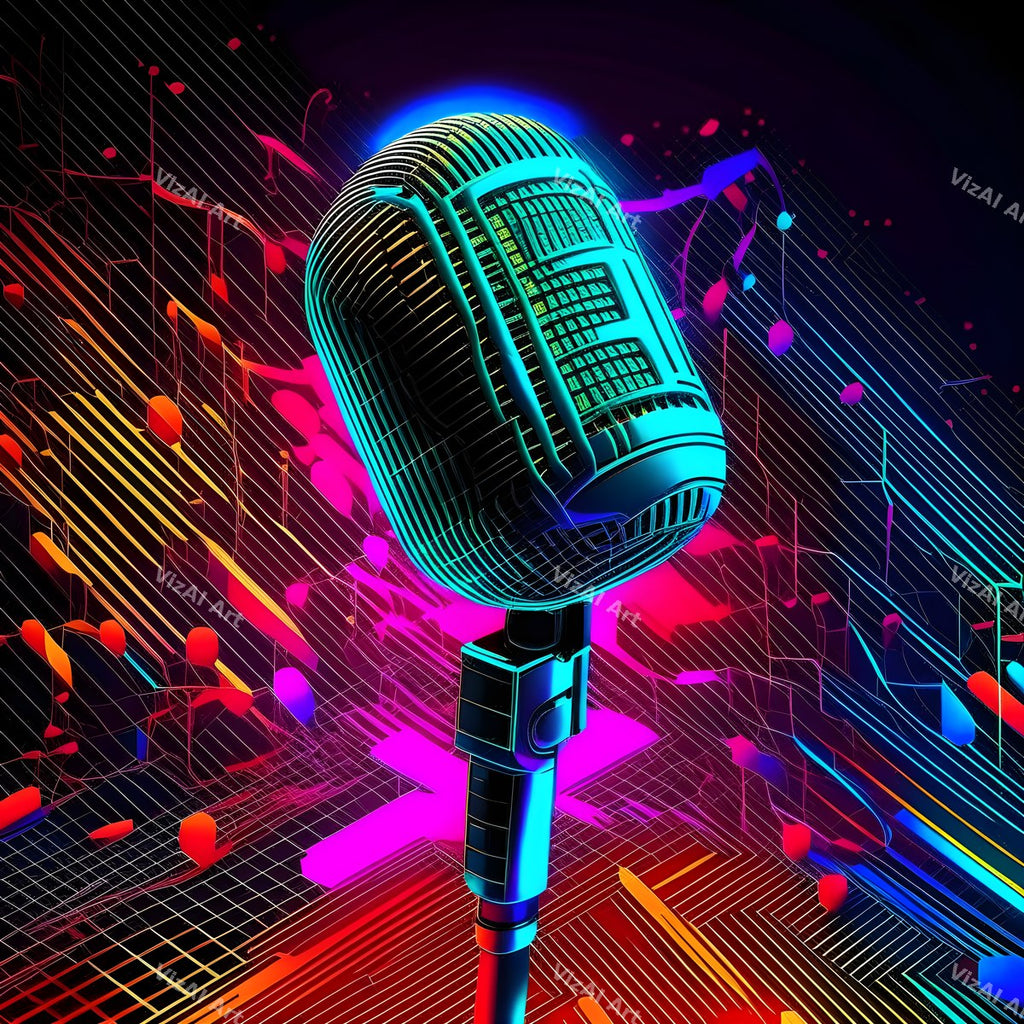 Cyber Neon City Microphone Art — print 9