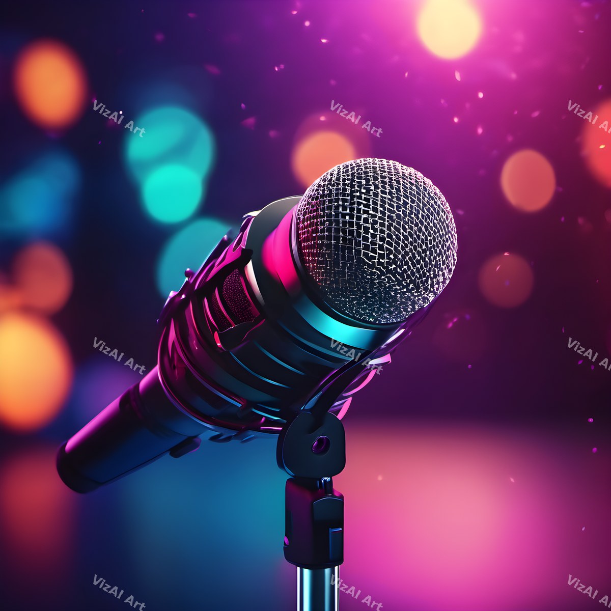 Cyber Neon City Microphone Art — print 10