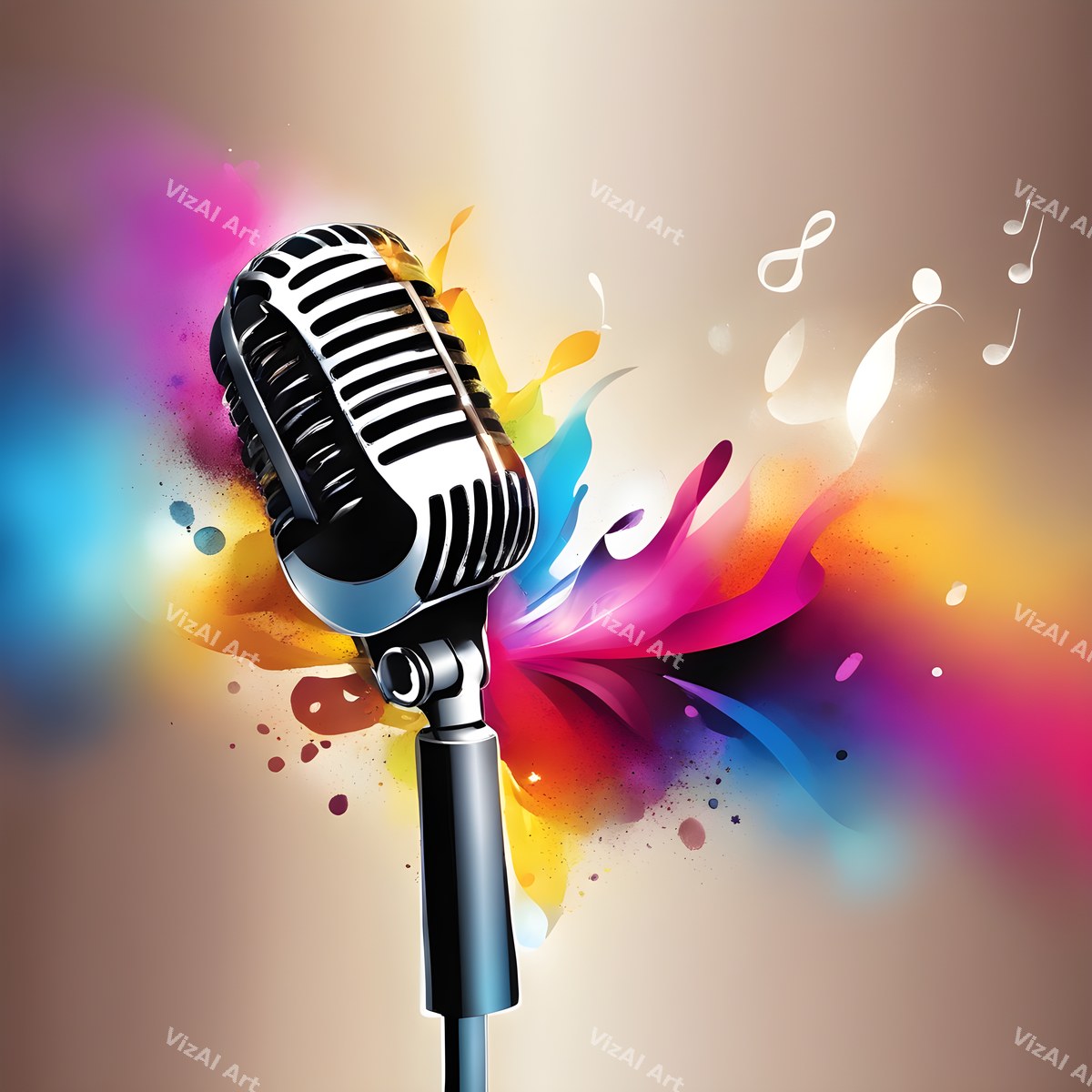 Watercolour Wash & Drifting Notes Microphone Art — print 1