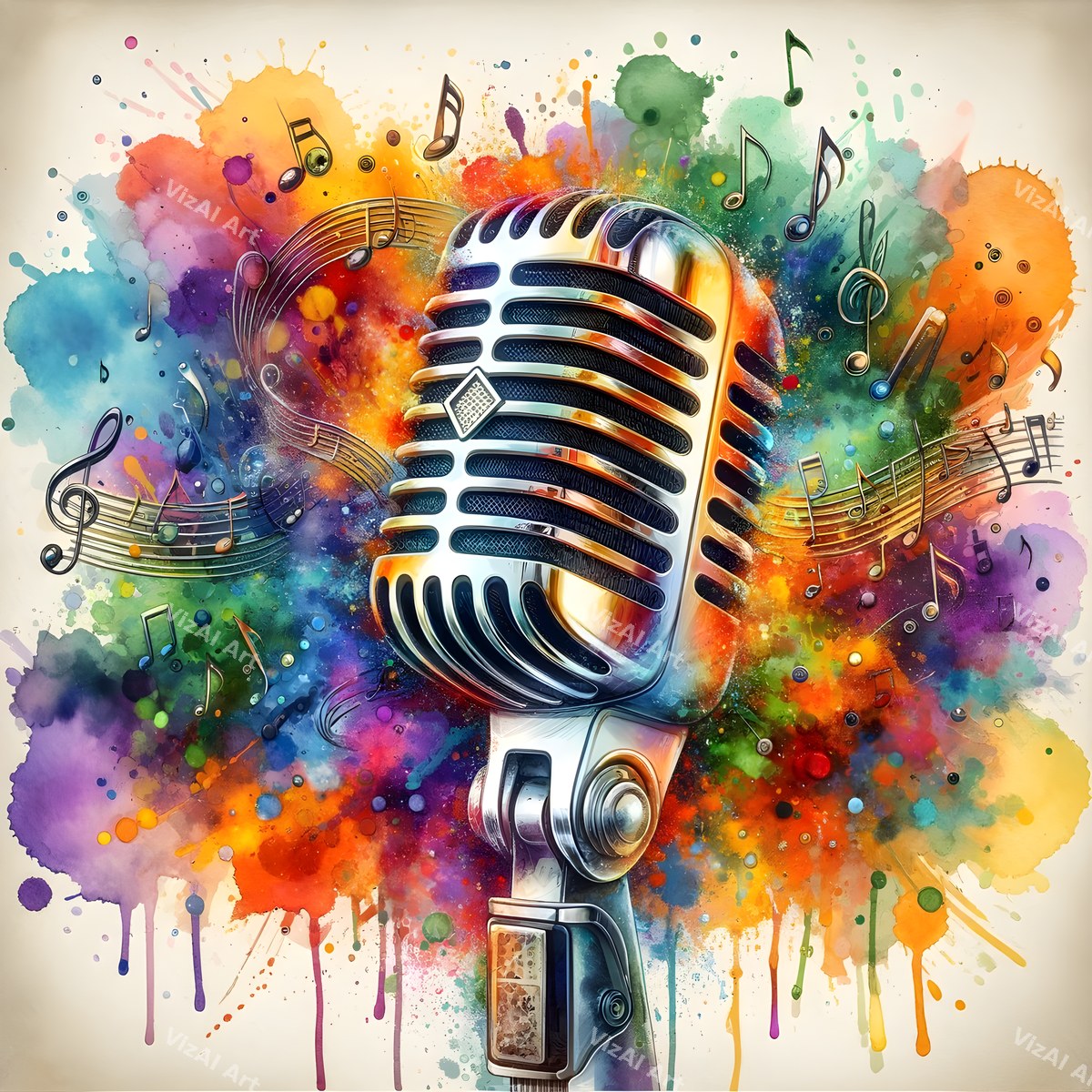 Watercolour Wash & Drifting Notes Microphone Art — print 10
