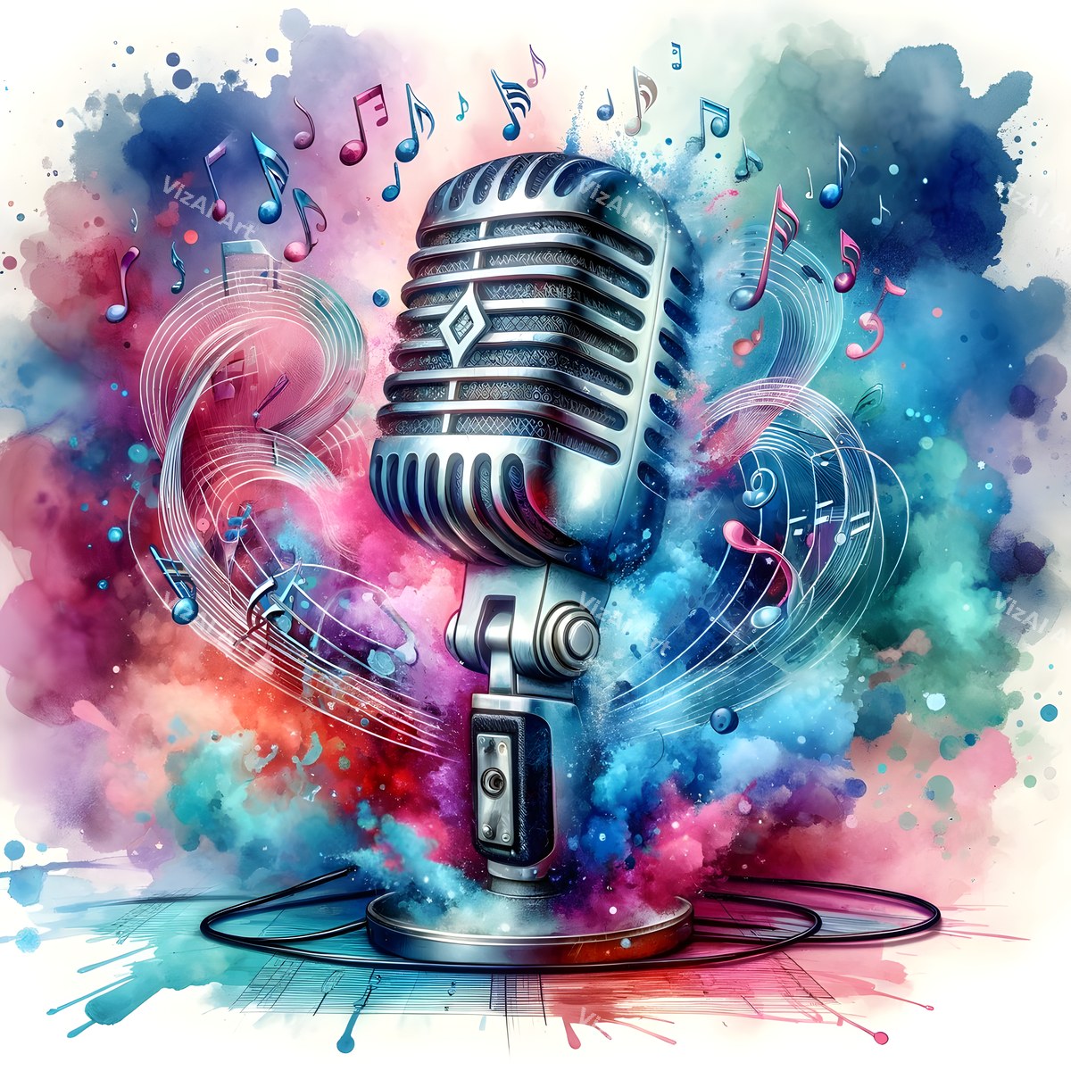 Watercolour Wash & Drifting Notes Microphone Art — print 11
