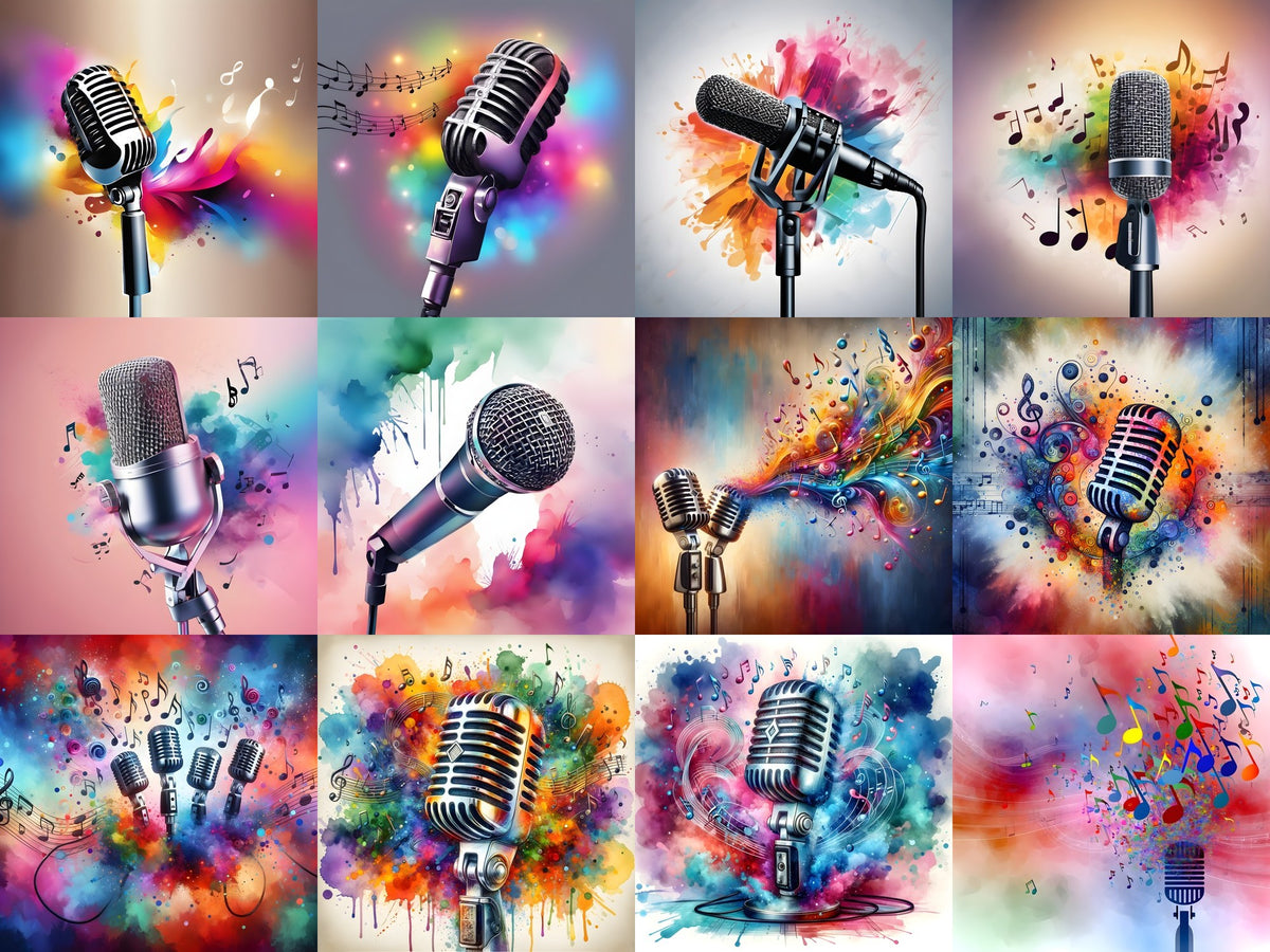 Watercolour Wash & Drifting Notes Microphone Art — Choose Your Print