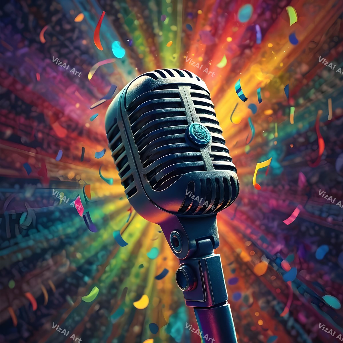 Radiant Confetti Burst Microphone Art — print 1