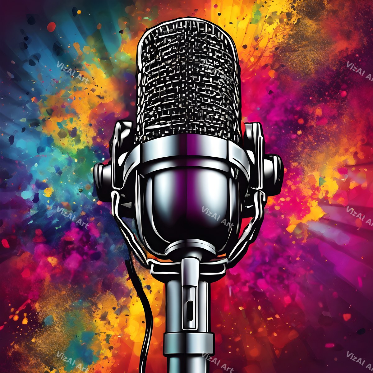Radiant Confetti Burst Microphone Art — print 8