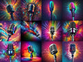 Radiant Confetti Burst Microphone Art — 12 Printable Prints