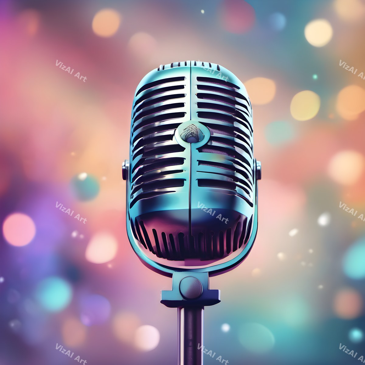 Bokeh Stage Lights Vintage Microphone Art — print 2
