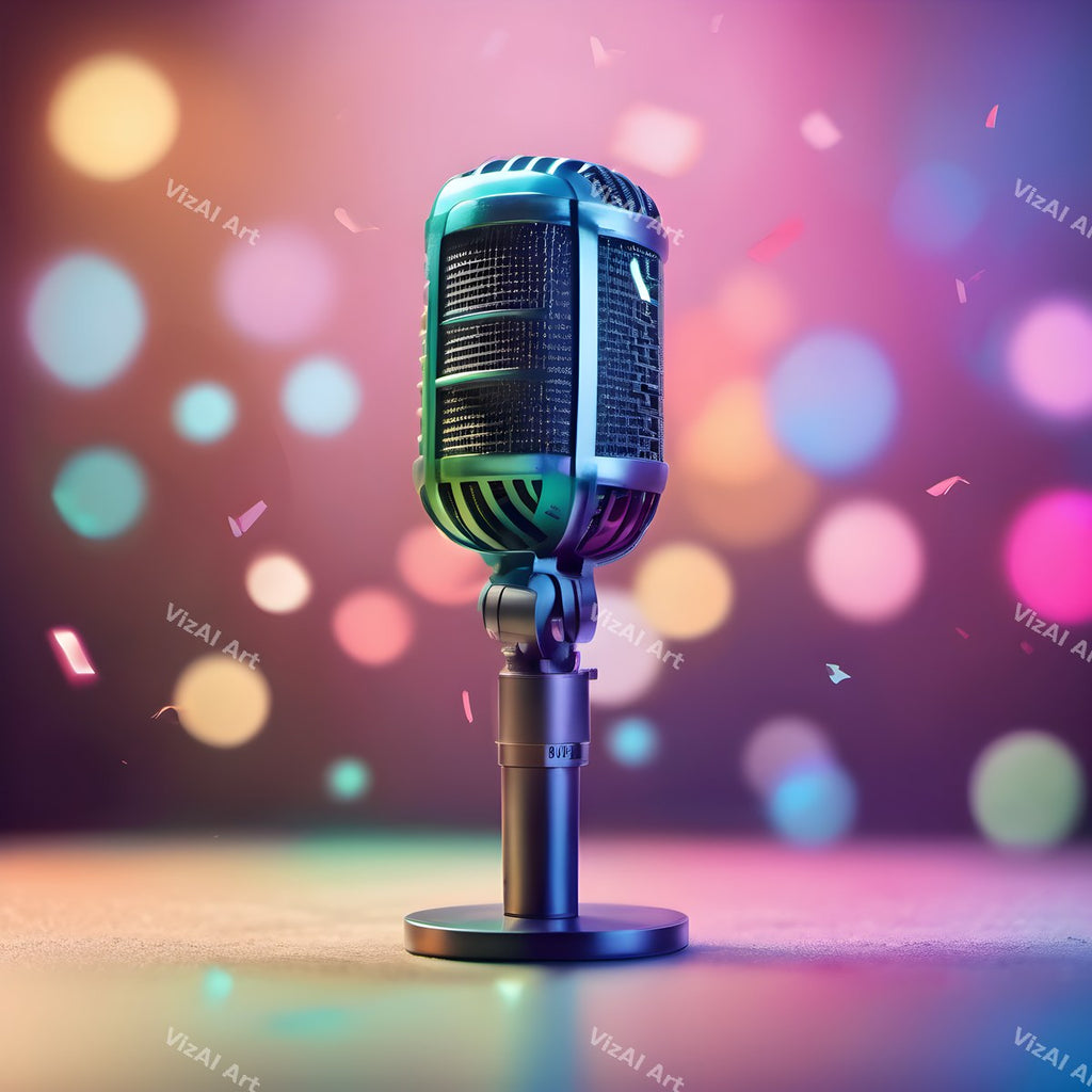 Bokeh Stage Lights Vintage Microphone Art — print 3