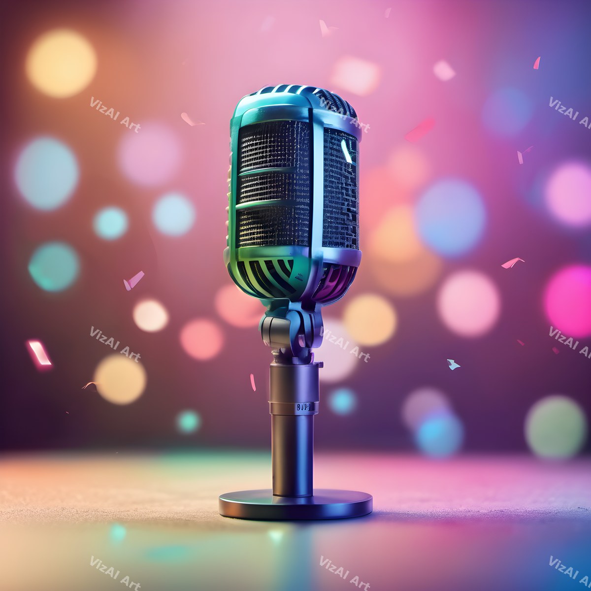 Bokeh Stage Lights Vintage Microphone Art — print 3
