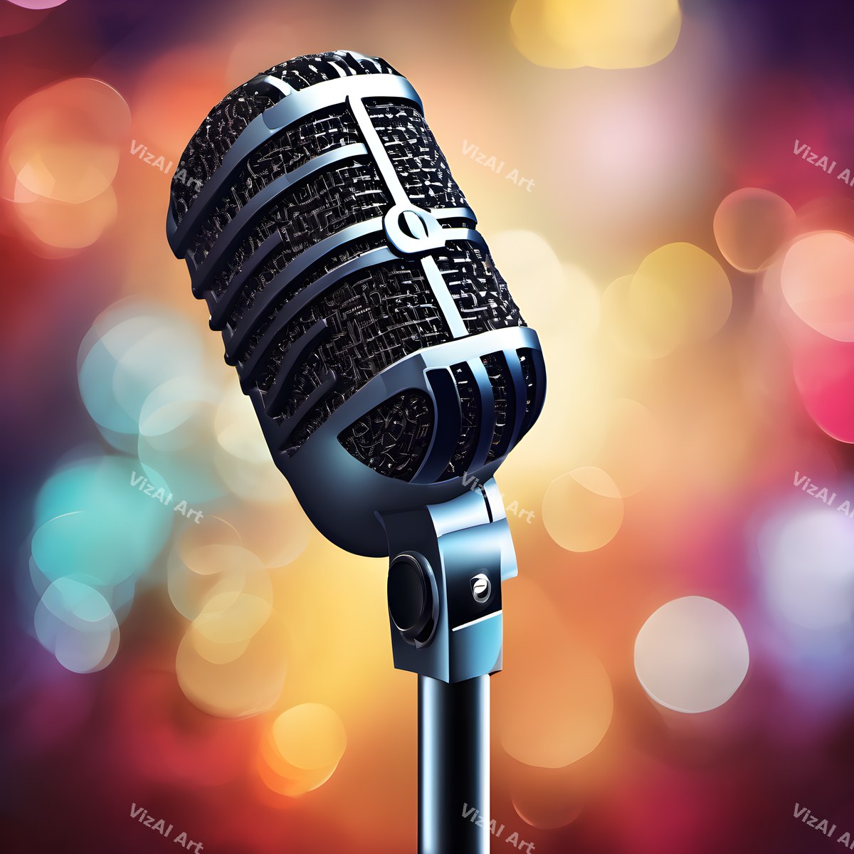 Bokeh Stage Lights Vintage Microphone Art — print 4