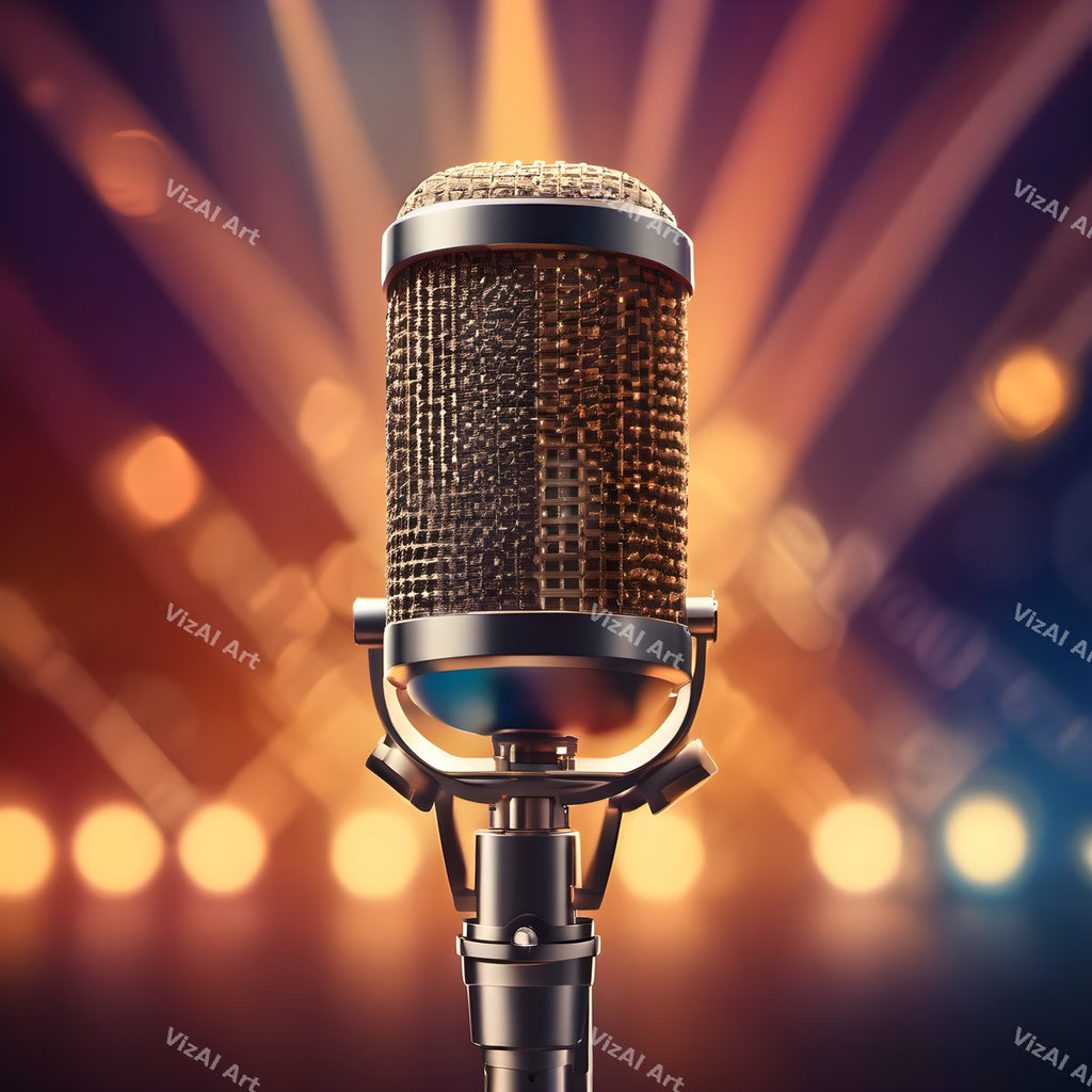 Bokeh Stage Lights Vintage Microphone Art — print 6