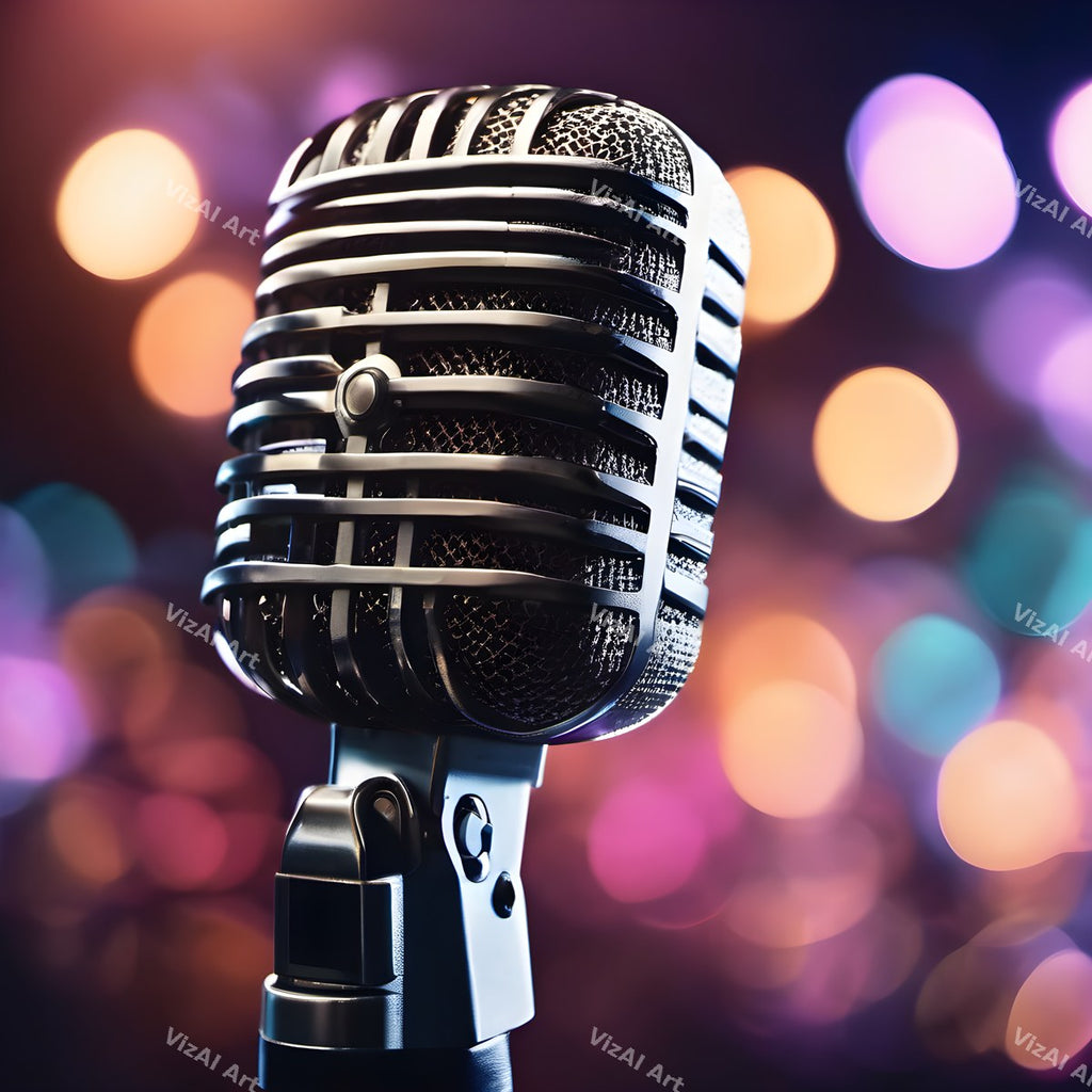 Bokeh Stage Lights Vintage Microphone Art — print 7