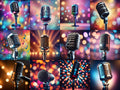 Bokeh Stage Lights Vintage Microphone Art — 12 Printable Prints