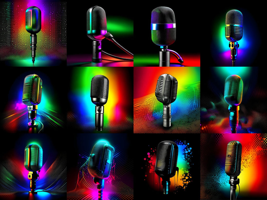 Spectrum Glow Midnight Microphone Art — 12 Printable Prints