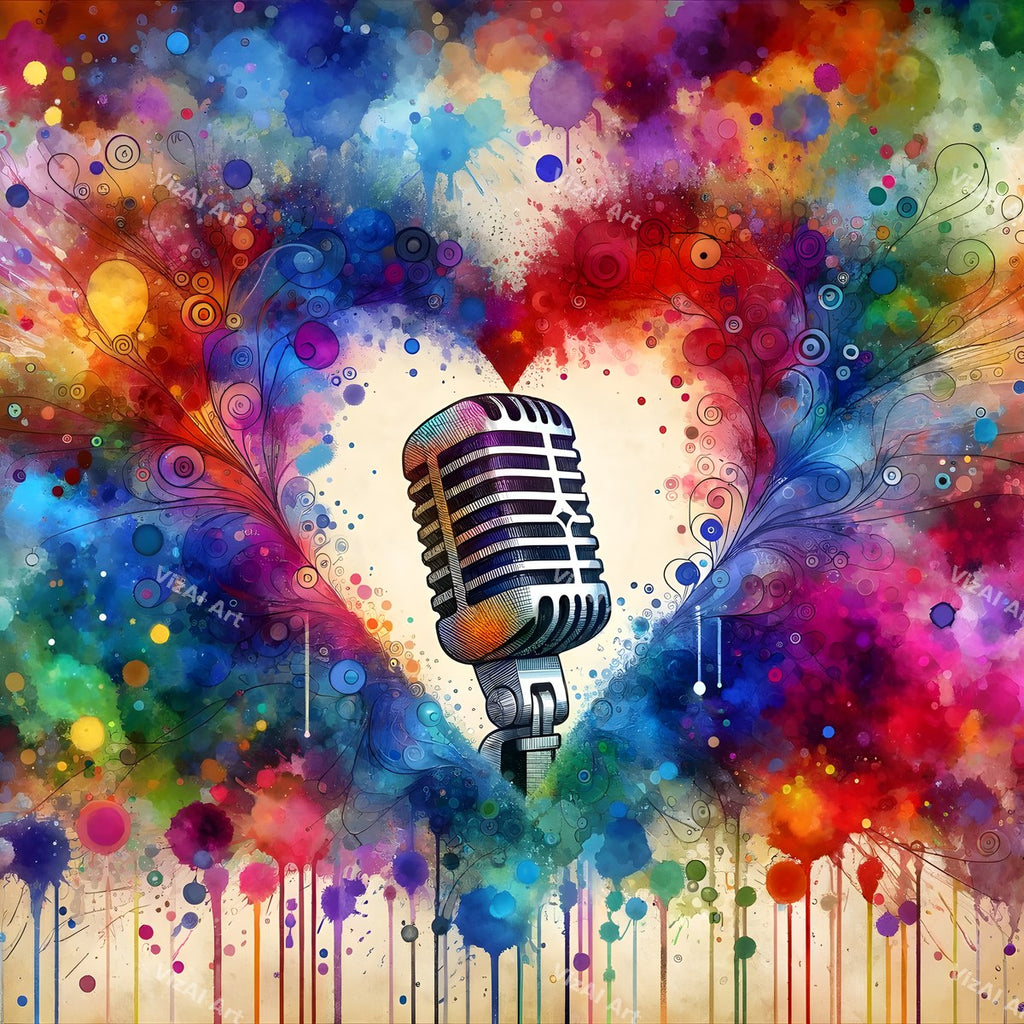 Hearts & Roses Love Song Microphone Art — print 1