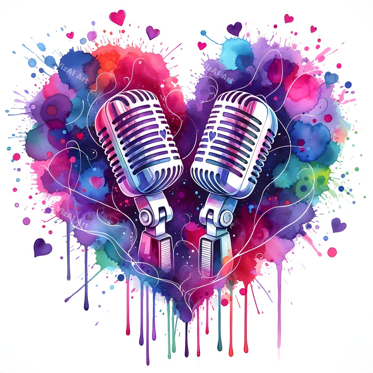 Hearts & Roses Love Song Microphone Art — print 2
