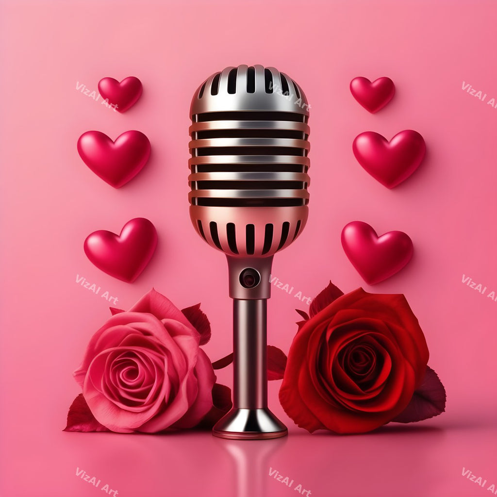 Hearts & Roses Love Song Microphone Art — print 9
