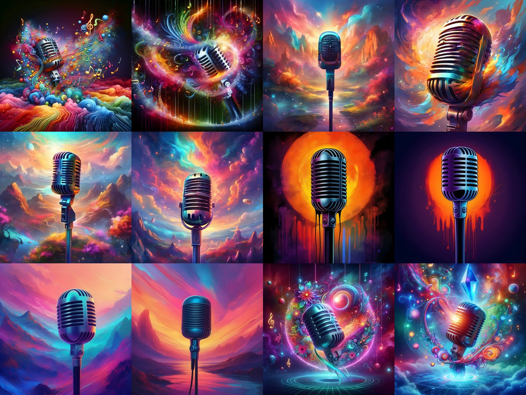 Dreamscape Skies & Nebula Microphone Art — 12 Printable Prints
