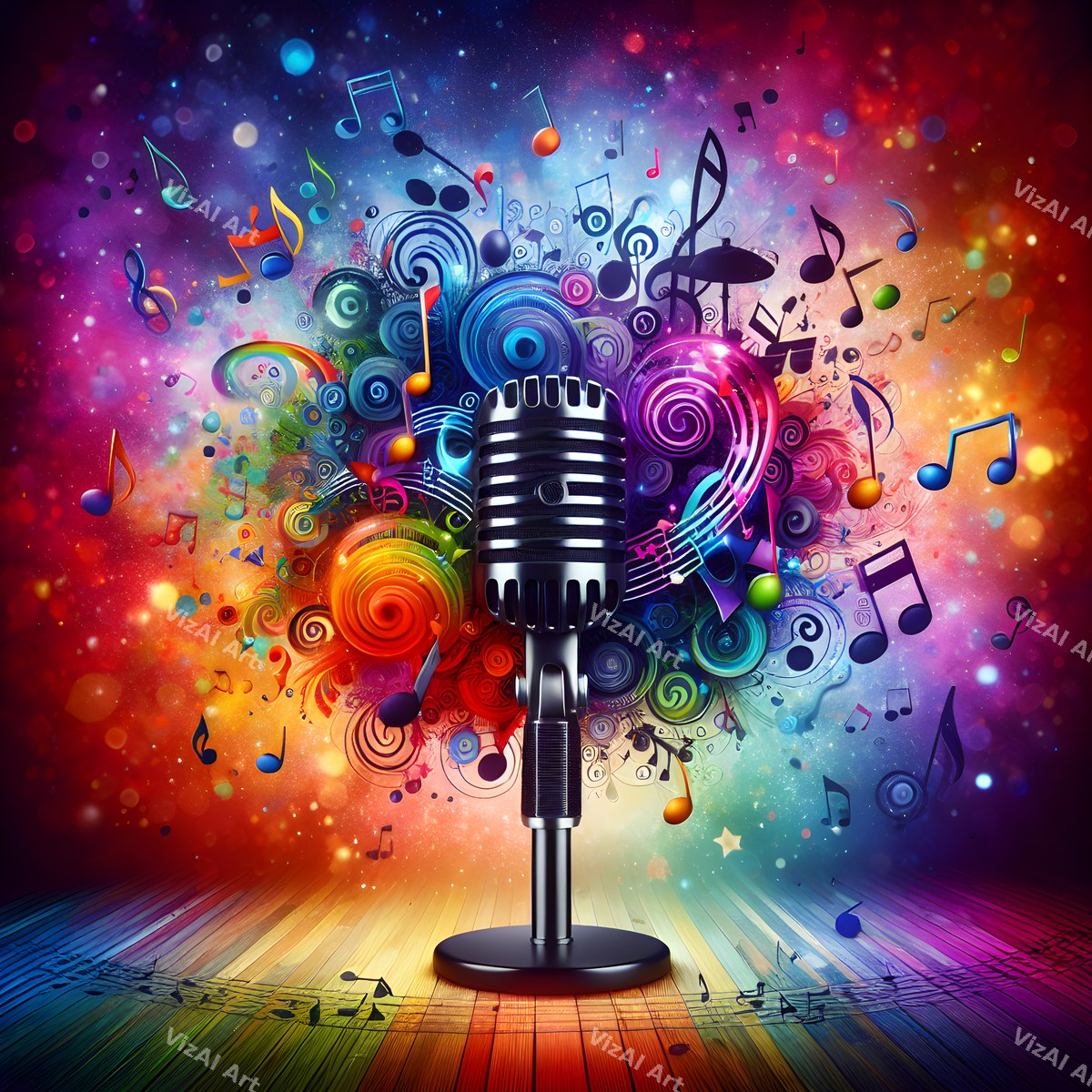 Swirling Notes & Colour Storm Microphone Art — print 2