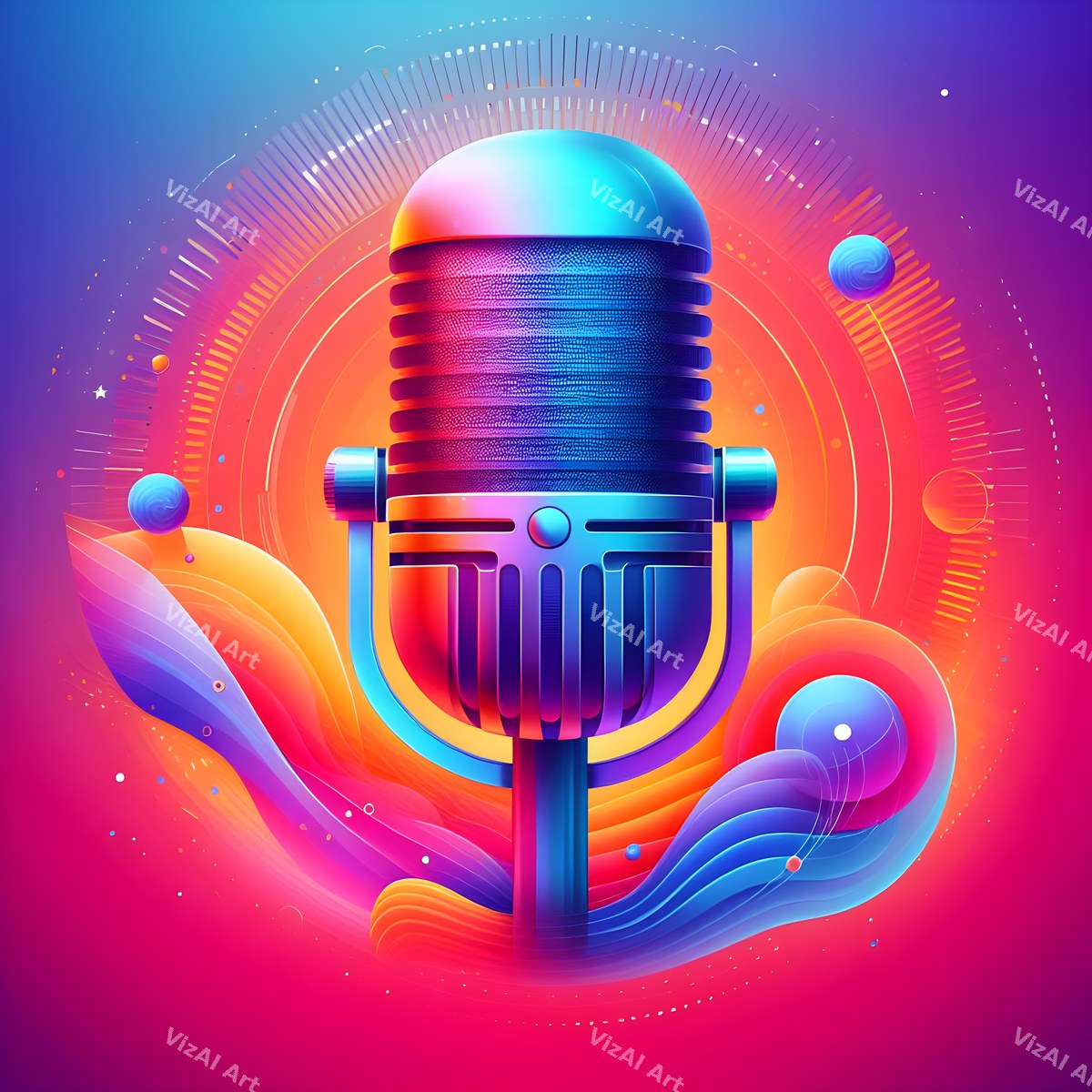 Vivid 3D Music Carnival Microphone Art — print 3