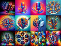 Vivid 3D Music Carnival Microphone Art — 12 Printable Prints