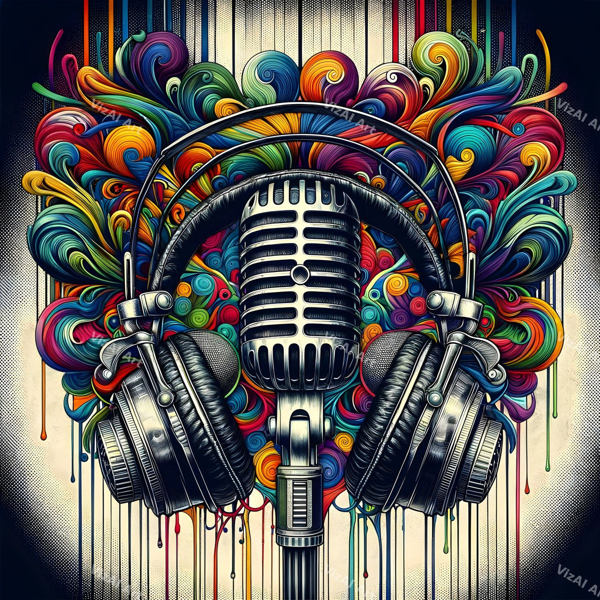 Rainbow Paint Drip Microphone Art — print 1