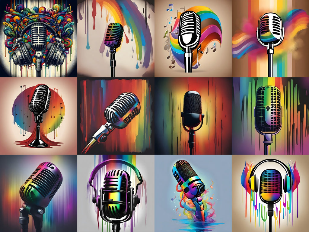 Rainbow Paint Drip Microphone Art — 12 Printable Prints