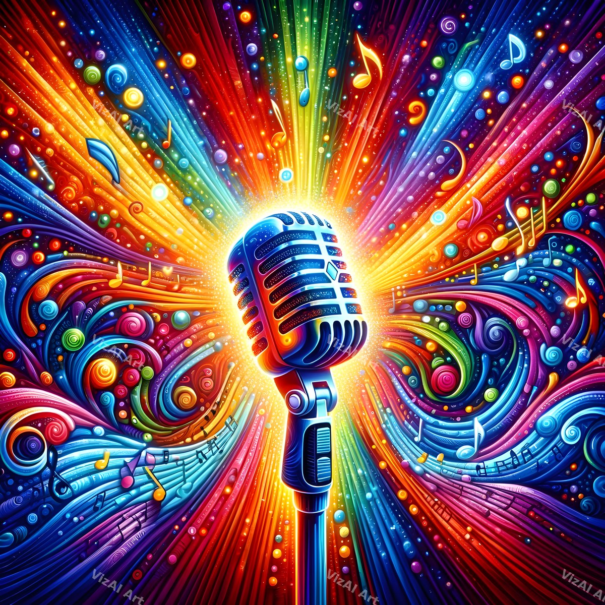 Sunburst Rays Stage Microphone Art — print 1