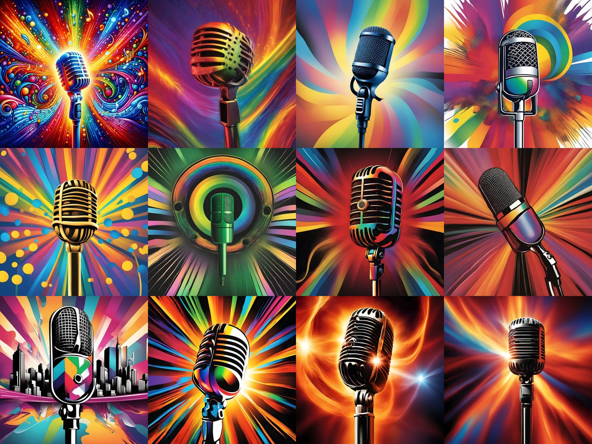 Sunburst Rays Stage Microphone Art — 12 Printable Prints