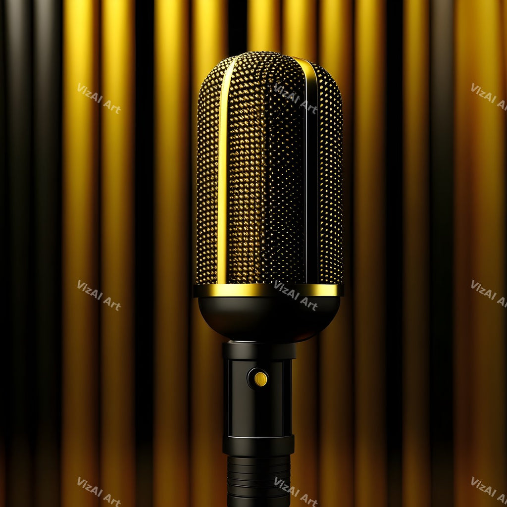 Golden Spotlight Microphone Art — print 8