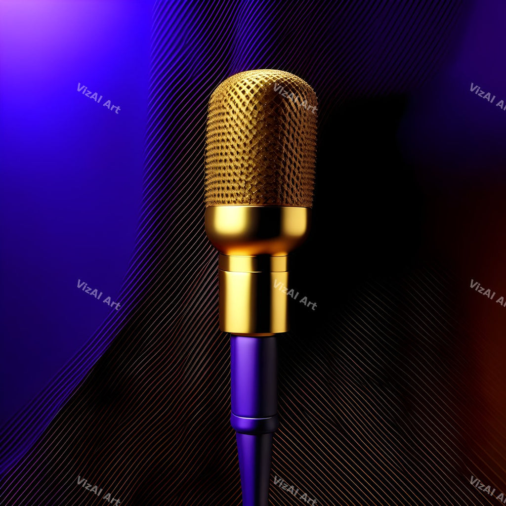 Golden Spotlight Microphone Art — print 9