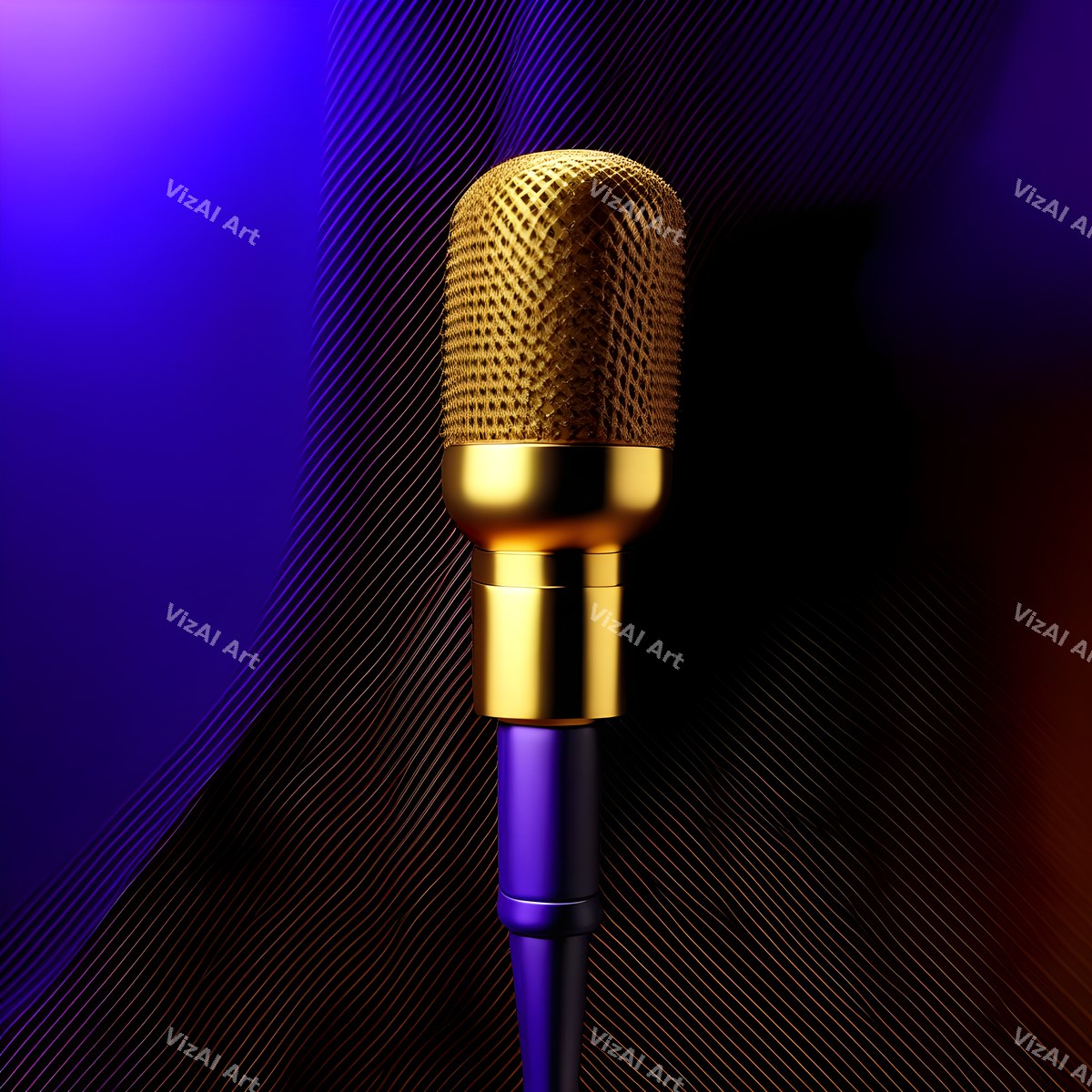 Golden Spotlight Microphone Art — print 9