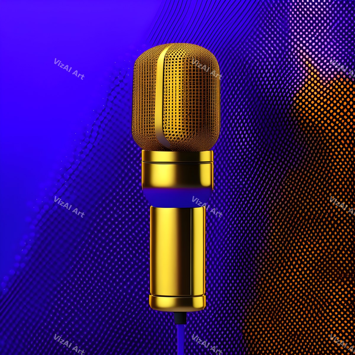 Golden Spotlight Microphone Art — print 10