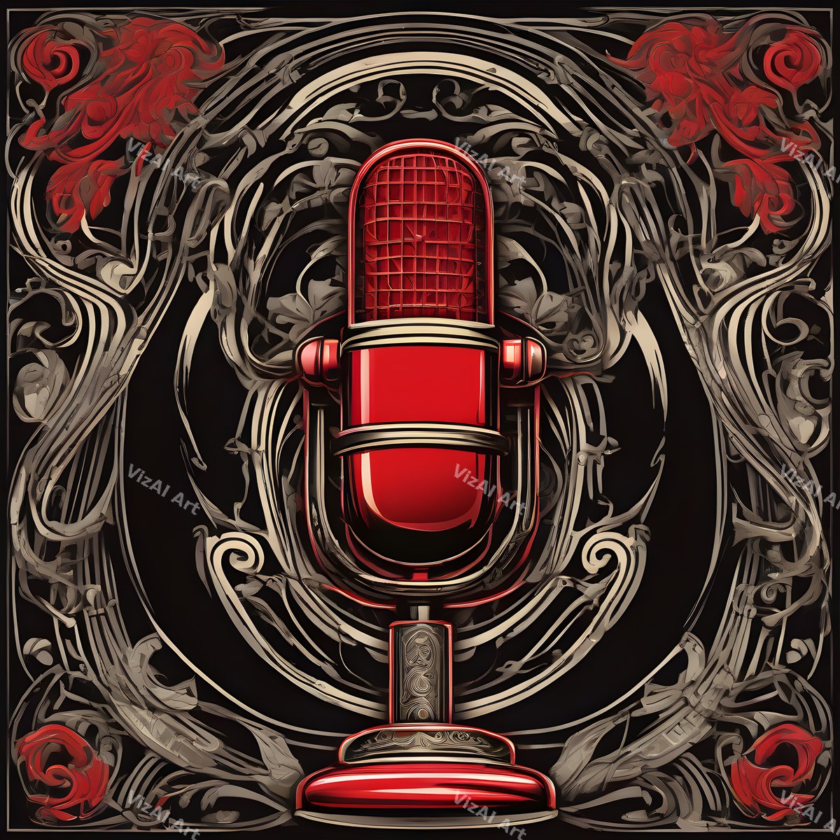 Aged Poster Retro Microphone Art — print 1