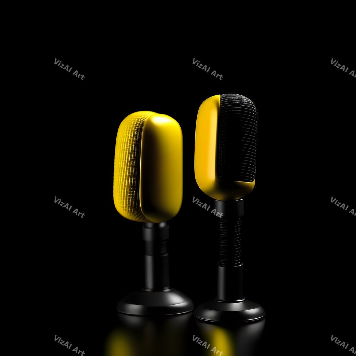 Midnight Glow Twin Microphone Art — print 2