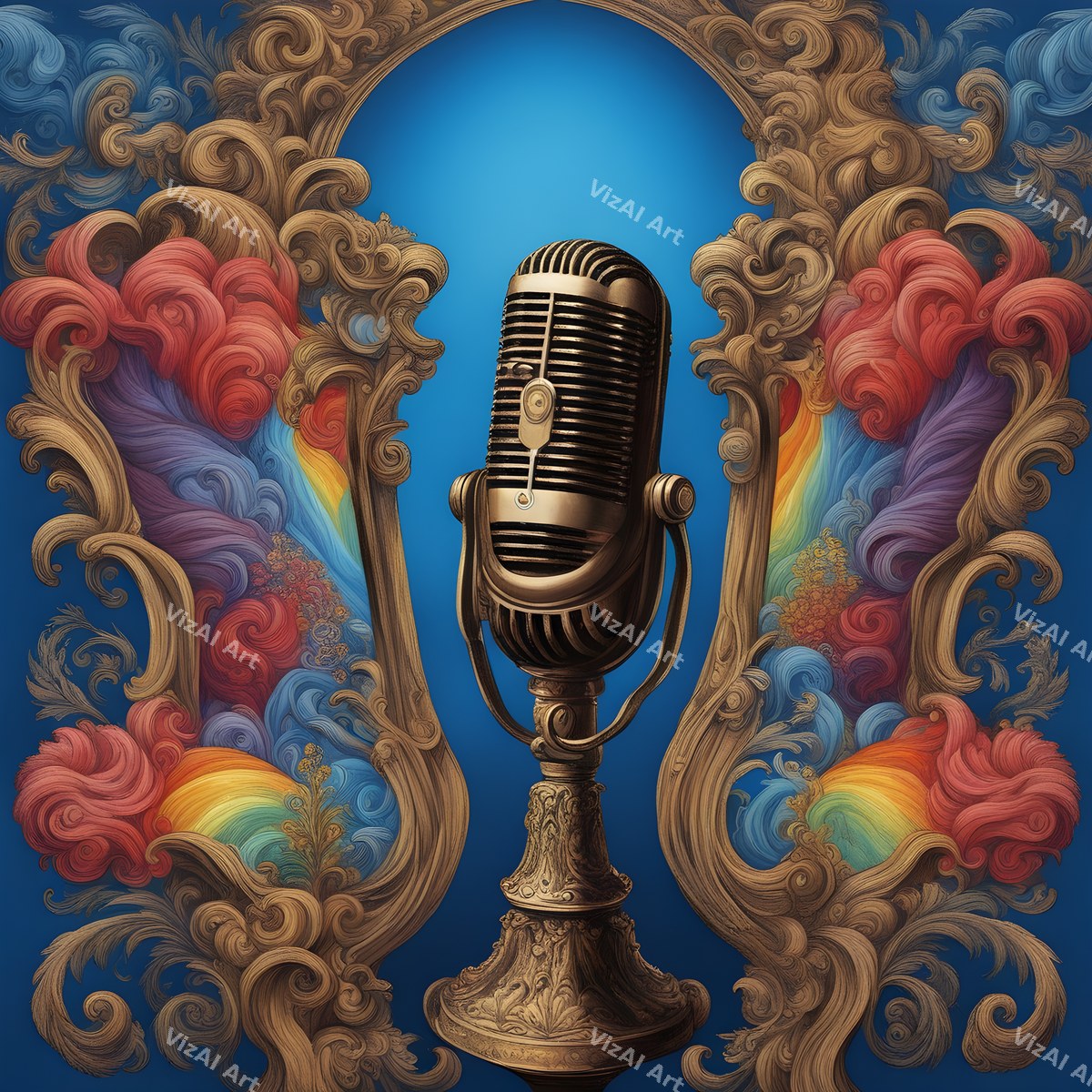 Baroque Gilt Frame Microphone Art — print 1