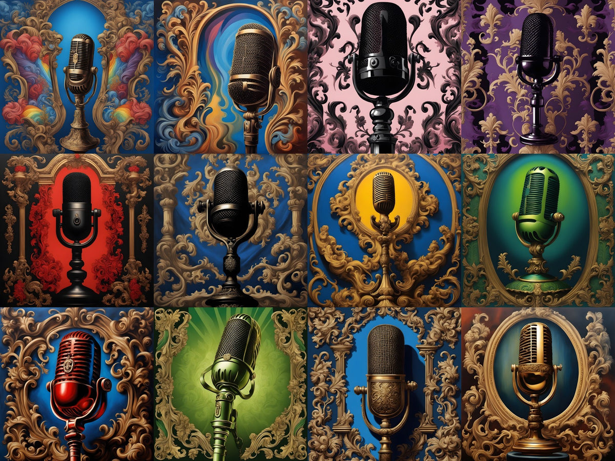 Baroque Gilt Frame Microphone Art — 12 Printable Prints