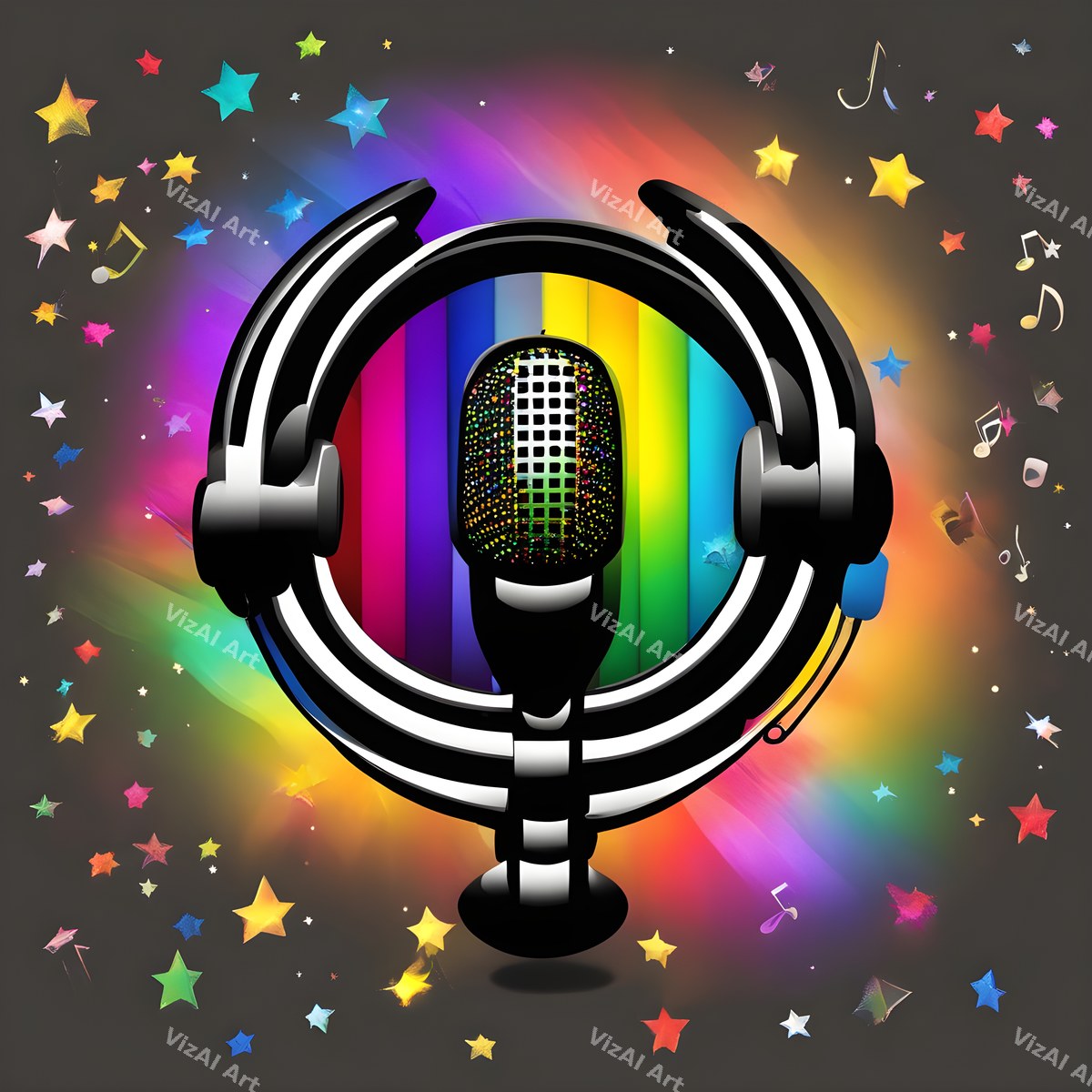 Hearts, Stars & Rainbow Pop Microphone Art — print 3