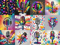 Hearts, Stars & Rainbow Pop Microphone Art — 12 Printable Prints