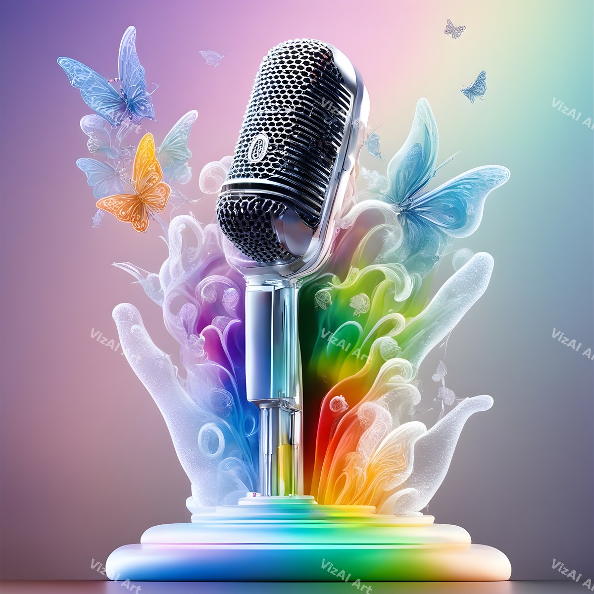 Pastel Butterflies & Frost Microphone Art — print 2